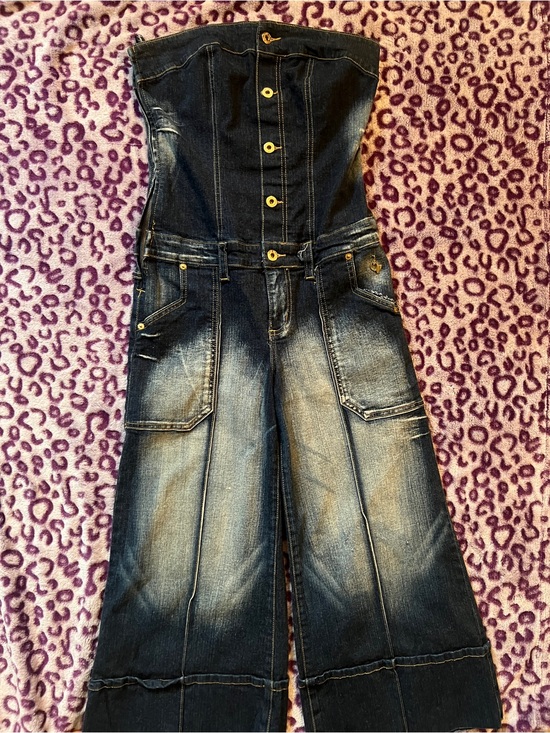 Baby Phat Pants - Baby Phat Denim tube top flared Jumpsuit
